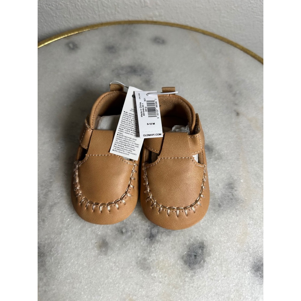 Old Navy Tan Faux Leather‎ Moccasin Loafers Crib Shoes 6-12M NWT